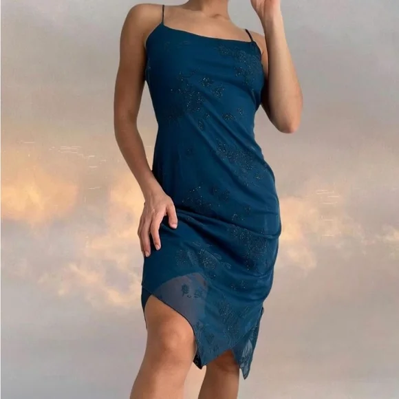 Vintage teal mesh fairy dress - Picture 4 of 7